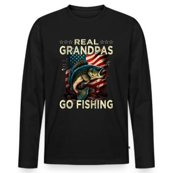 Les vrais grands-pères vont à la pêche - T-shirt manches longues Premium bio Homme - noir - Devant - Nico (187cm)