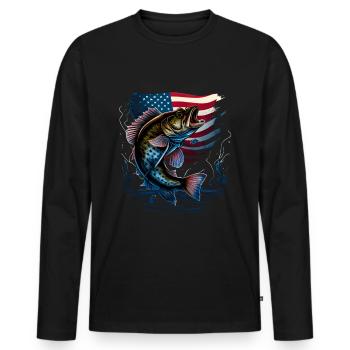 Angeler & amerikanische Flagge - Angeln - Männer Premium Bio Langarmshirt - Schwarz - Vorne - Nico (187cm)
