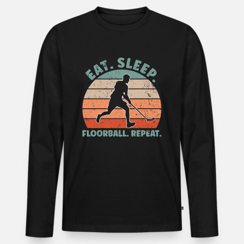 Eat Sleep Floorball Repeat - Männer Premium Bio Langarmshirt - Schwarz