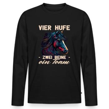4 Hufe 2 Beine 1 Team - Pferdemädchen - Reiter - Männer Premium Bio Langarmshirt - Schwarz - Vorne - Nico (187cm)