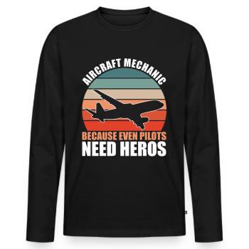 Mécanicien d’aéronef parce que - T-shirt manches longues Premium bio Homme - noir - Devant - Nico (187cm)