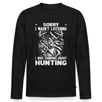 Je pensais à Hunting - Jäger Spruch - T-shirt manches longues Premium bio Homme - noir - Devant - Nico (187cm)