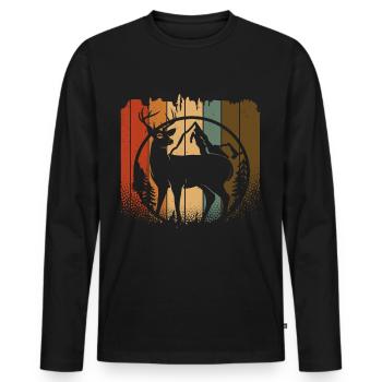 Hirsch - Männer Premium Bio Langarmshirt - Schwarz - Vorne - Nico (187cm)