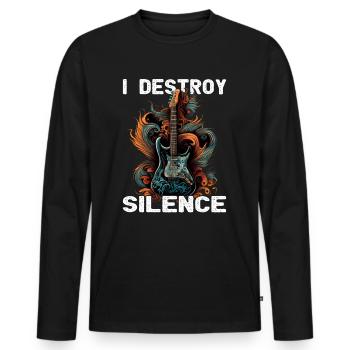 I Destroy Silence - Gitarre - Gitarrist - Männer Premium Bio Langarmshirt - Schwarz - Vorne - Nico (187cm)