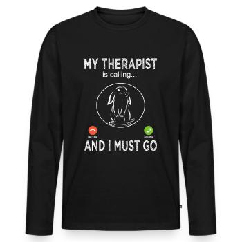Mon thérapeute appelle Lapin - Elevage de Lapin - T-shirt manches longues Premium bio Homme - noir - Devant - Nico (187cm)