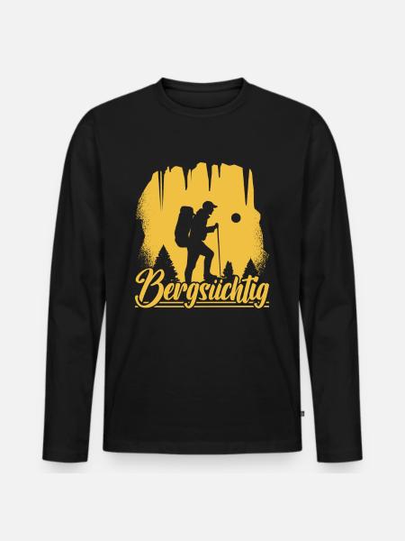 Wanderer Bergsüchtig - Männer Premium Bio Langarmshirt - Schwarz