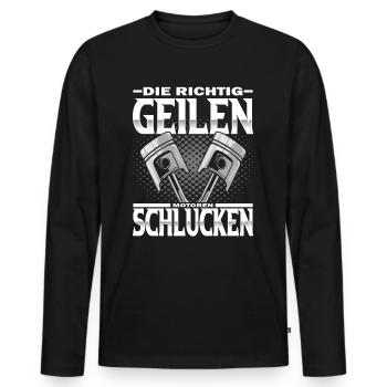 Mortoren - Tuning Werkstatt - Schrauber - Männer Premium Bio Langarmshirt - Schwarz - Vorne - Nico (187cm)