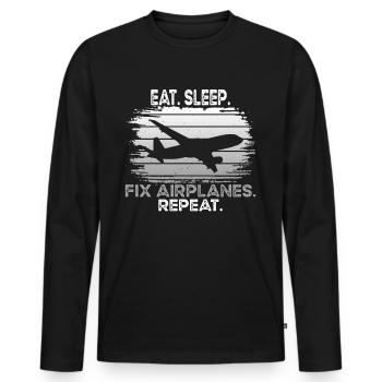 Mechanic Fix Airplanes - Men's Premium Organic Long Sleeve Shirt - black - Front - Nico (187cm)