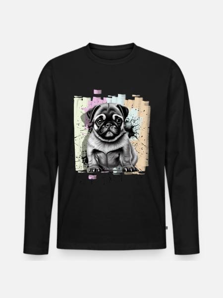 Mops - Männer Premium Bio Langarmshirt - Schwarz