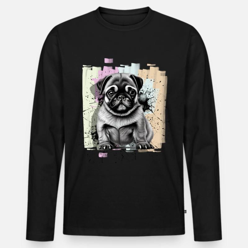 Mops - Männer Premium Bio Langarmshirt - Schwarz