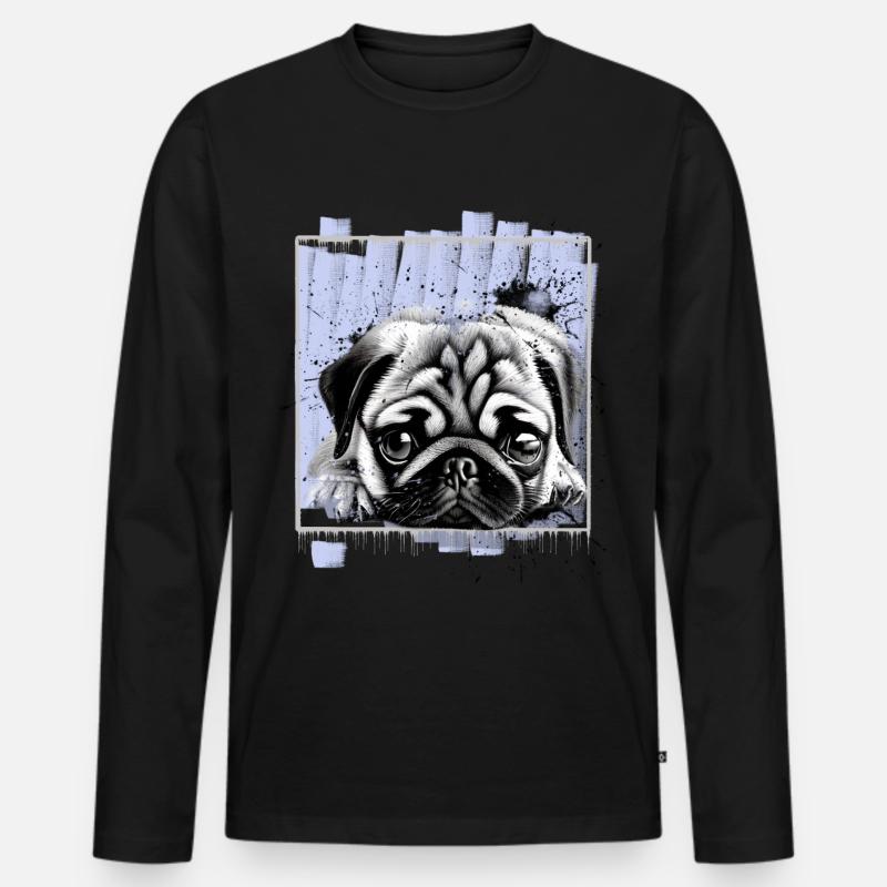 Mops Hund - Männer Premium Bio Langarmshirt - Schwarz