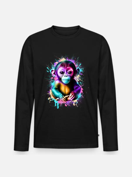 Affe Bunt - Männer Premium Bio Langarmshirt - Schwarz