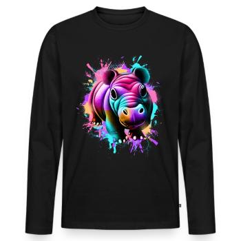 Nilpferd Bunt - Männer Premium Bio Langarmshirt - Schwarz - Vorne - Nico (187cm)