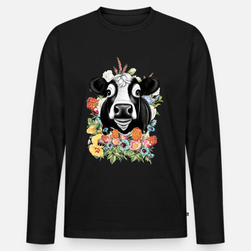 Kuh Blumen - Männer Premium Bio Langarmshirt - Schwarz