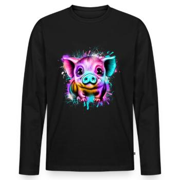 Schwein Bunt - Männer Premium Bio Langarmshirt - Schwarz - Vorne - Nico (187cm)