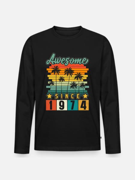 1974 Geboren Geburtstag Geburtsjahr Vintage - Männer Premium Bio Langarmshirt - Schwarz