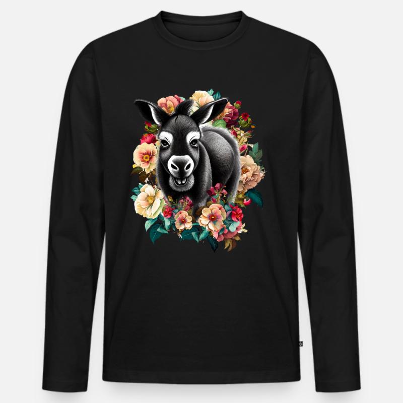 Esel Blumen - Männer Premium Bio Langarmshirt - Schwarz