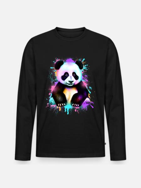 Panda - Männer Premium Bio Langarmshirt - Schwarz