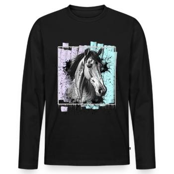 Cheval - T-shirt manches longues Premium bio Homme - noir - Devant - Nico (187cm)