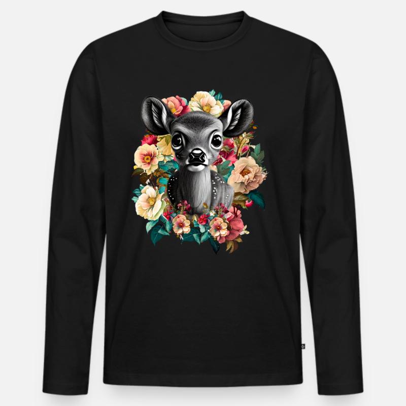 Reh - Männer Premium Bio Langarmshirt - Schwarz