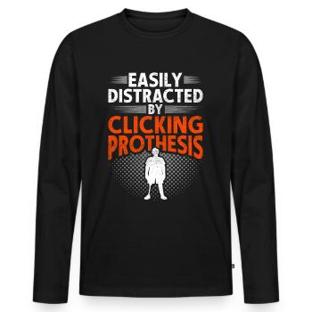Prothèse de jambe distraite par un clic sur la prothèse - T-shirt manches longues Premium bio Homme - noir - Devant - Nico (187cm)