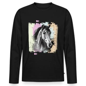 Cheval - T-shirt manches longues Premium bio Homme - noir - Devant - Nico (187cm)