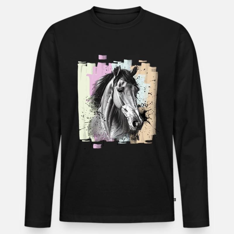 Pferd - Männer Premium Bio Langarmshirt - Schwarz
