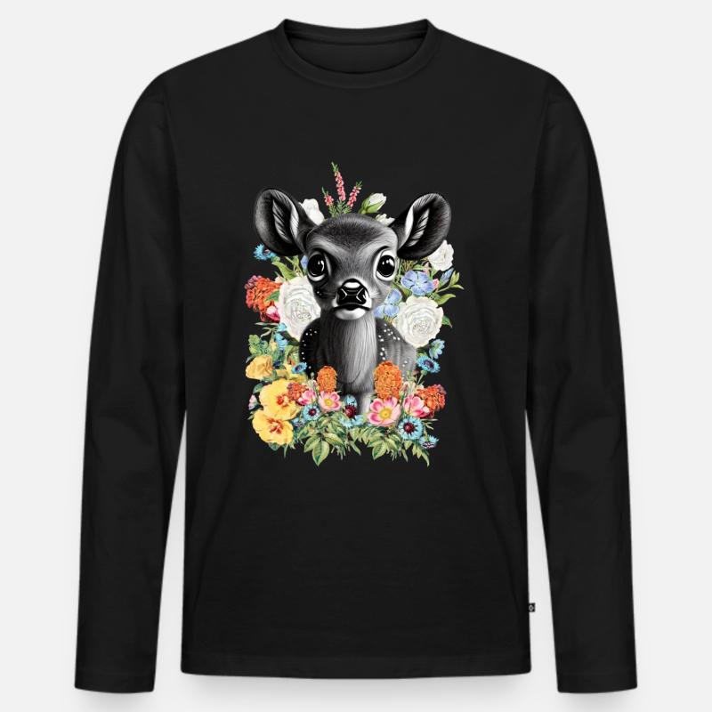 Reh - Männer Premium Bio Langarmshirt - Schwarz