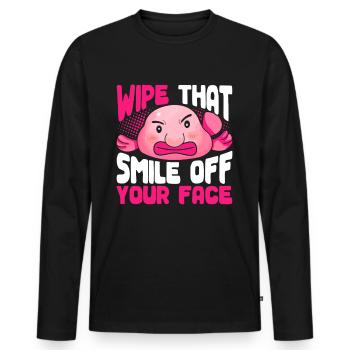 Blobfisch Wipe That Smile Off Your Face - Men's Premium Organic Long Sleeve Shirt - black - Front - Nico (187cm)