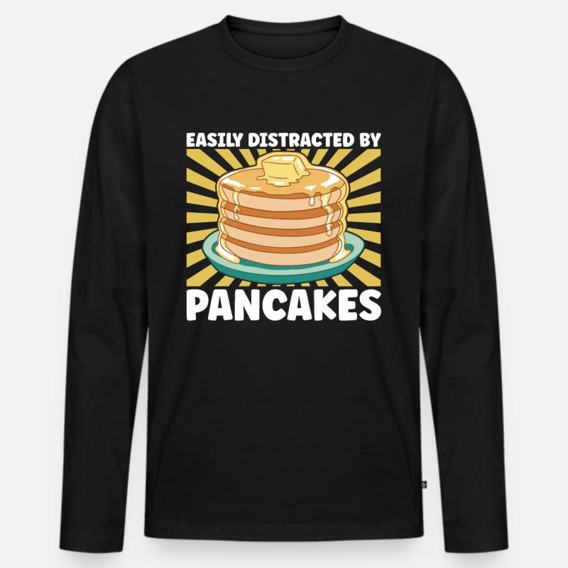 Distracted By Pancakes - Männer Premium Bio Langarmshirt - Schwarz