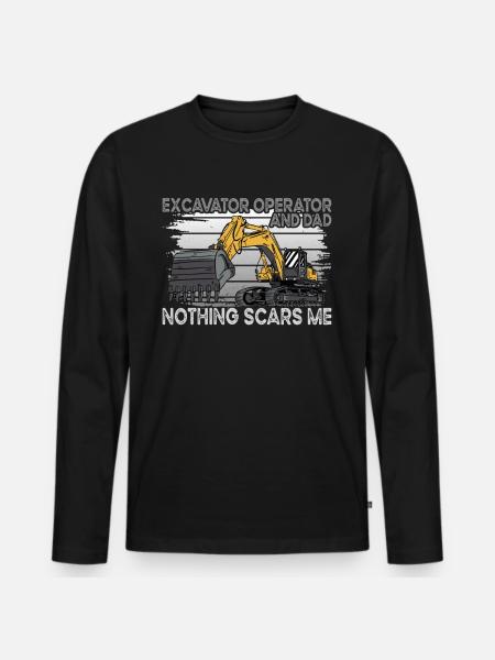 Excavator And Dad - Männer Premium Bio Langarmshirt - Schwarz