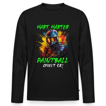 Hart Härter Paintball spielt er | Paintballspieler - Männer Premium Bio Langarmshirt - Schwarz - Vorne - Nico (187cm)
