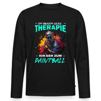 Ich brauch keine Therapie ich geh zum Paintball - Männer Premium Bio Langarmshirt - Schwarz - Vorne - Nico (187cm)