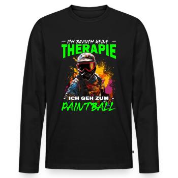 Ich brauch keine Therapie ich geh zum Paintball - Männer Premium Bio Langarmshirt - Schwarz - Vorne - Nico (187cm)