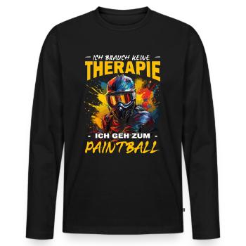 Ich brauch keine Therapie ich geh zum Paintball - Männer Premium Bio Langarmshirt - Schwarz - Vorne - Nico (187cm)