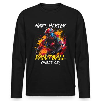 Hart Härter Paintball spielt er | Paintballspieler - Männer Premium Bio Langarmshirt - Schwarz - Vorne - Nico (187cm)