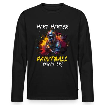 Hart Härter Paintball spielt er | Paintballspieler - Männer Premium Bio Langarmshirt - Schwarz - Vorne - Nico (187cm)