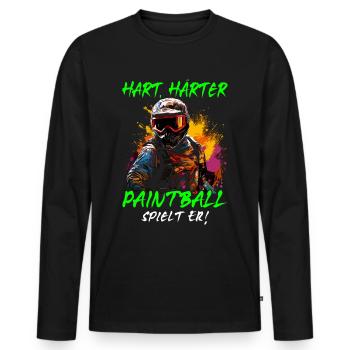 Hart Härter Paintball spielt er | Paintballspieler - Männer Premium Bio Langarmshirt - Schwarz - Vorne - Nico (187cm)