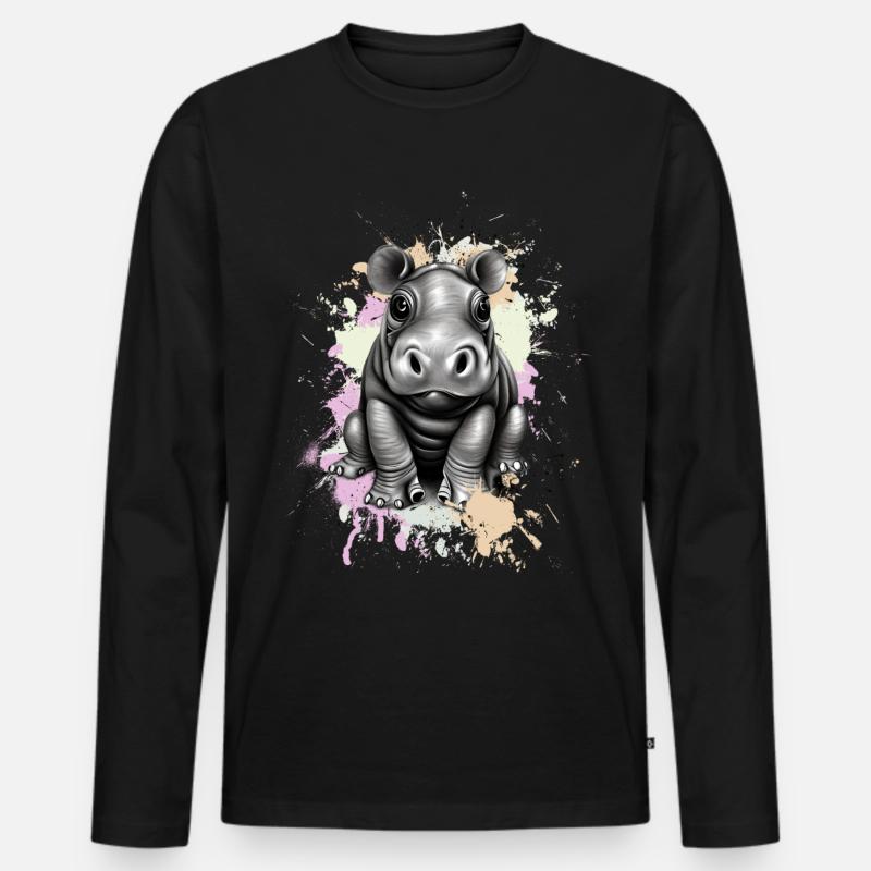 Nilpferd - Männer Premium Bio Langarmshirt - Schwarz