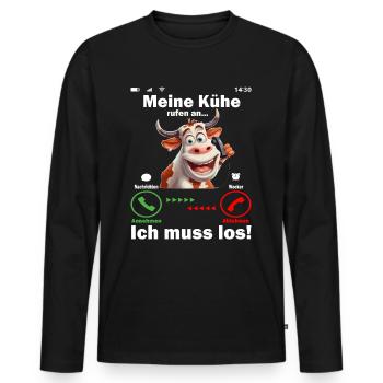 Meine Kühe rufen an - Michlbauer Kuhbauer Landwirt - Männer Premium Bio Langarmshirt - Schwarz - Vorne - Nico (187cm)
