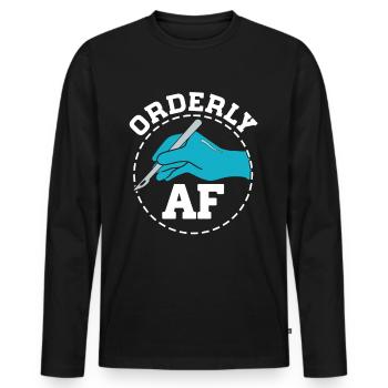Chirurgischer Assistent Orderly AF - Männer Premium Bio Langarmshirt - Schwarz - Vorne - Nico (187cm)