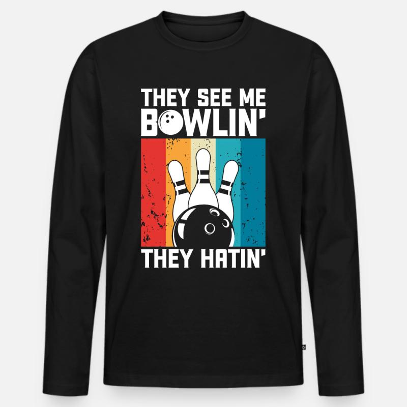 Bowling - Männer Premium Bio Langarmshirt - Schwarz