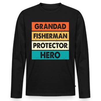 Grandpa Angler Protector Hero - Men's Premium Organic Long Sleeve Shirt - black - Front - Nico (187cm)