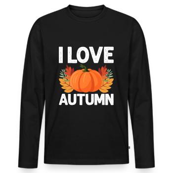 Herbst - Männer Premium Bio Langarmshirt - Schwarz - Vorne - Nico (187cm)
