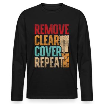 Calque de sol Calque de carrelage Supprimer Couvercle transparent Répéter - T-shirt manches longues Premium bio Homme - noir - Devant - Nico (187cm)