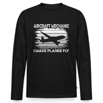 Mécanicien d’aéronefs - T-shirt manches longues Premium bio Homme - noir - Devant - Nico (187cm)