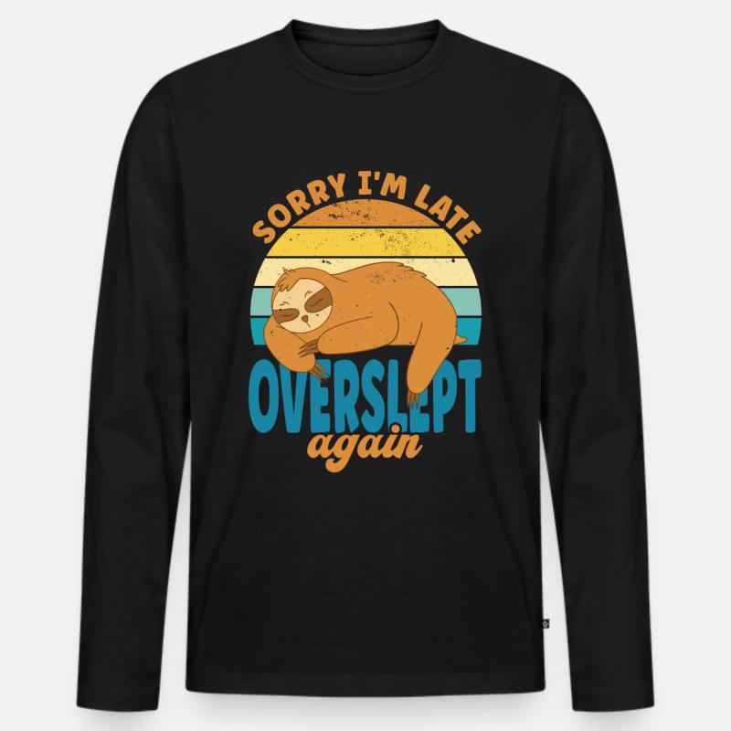 Faultier Overslept - Männer Premium Bio Langarmshirt - Schwarz
