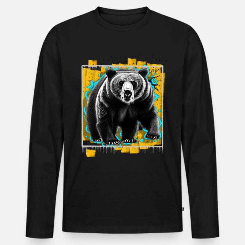 Bär - Männer Premium Bio Langarmshirt - Schwarz