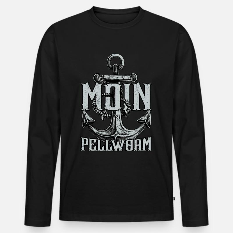 Moin Pellworm - Männer Premium Bio Langarmshirt - Schwarz