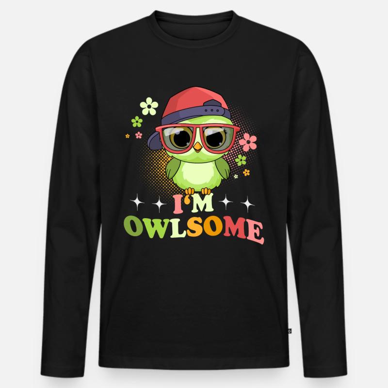 Eule Eulen I`m Owlsome - Männer Premium Bio Langarmshirt - Schwarz
